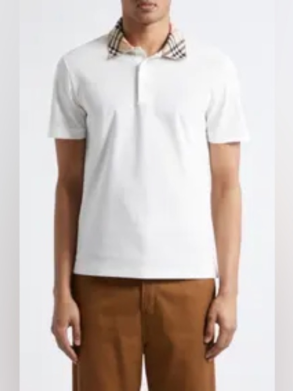 Burberry White Polo with Signature Check Collar